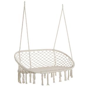 Huśtawka Wiszący fotel 2-siedzeniowy Boho Styl Ogród Kremowy Biały Outsunny®