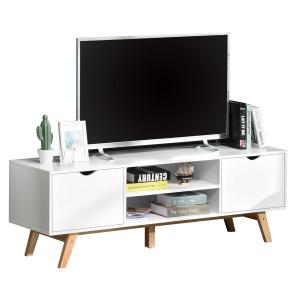 HOMCOM Szafka RTV, Komoda pod telewizor, Szafka z szufladami i otwartymi półkami, MDF, biały, 150 x 39 x 50 cm