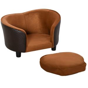 PawHut® Sofa dla Psa Kanapa dla Psa Zwierząt Mata Łóżko Imitacja Ekozamsz Brązowa