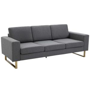 HOMCOM® SOFA 3-OSOBOWA TAPICEROWANA MEBLE DO SIEDZENIA PODŁOKIETNIKI LEN ciemnozielona 200 x 82 x 78 cm