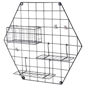HOMCOM® Tablica Memo na Notatki Zdjęcia DIY Dekoracje Półki Kratka na Ścianę Metal Czarny