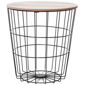 HOMCOM Stolik kawowy ze schowkiem, Stolik pomocniczy, Stolik do kanapy, Stolik nocny, metal MDF, naturalny, Ø 39,5 x 43 cm