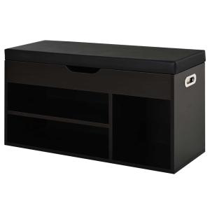 HOMCOM Ławka z półkami na buty, Ławka, Skrzynia z siedziskiem, strefa wejściowa, korytarz, PU, orzech czarny, 80 × 30 × 45 cm