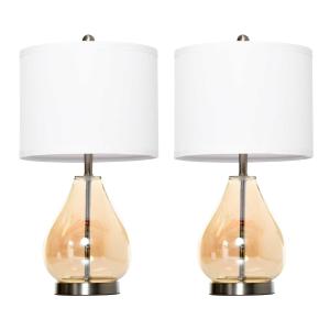 Zestaw 2 lamp stołowych Zestaw 2 opraw stołowych E27 Lampka nocna len szkło bursztynowy