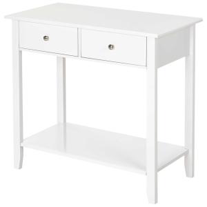 Homcom® Stolik Konsola z 2 Szufladami Kredens Przedpokój Lite Drewno Biały