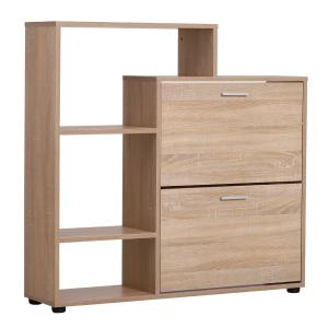 HOMCOM® SZAFKA NA BUTY REGAŁ KOMODA 2 OTWIERANE PÓŁKI 20 PAR BUTÓW drewno naturalny 101,5 x 25,5 x 98 cm