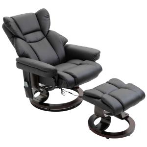 Fotel masujący z podnóżkiem Fotel relaksacyjny z funkcją ogrzewania 135° nachylenia PU Czarny 79 x 82 x 101 cm HOMCOM®