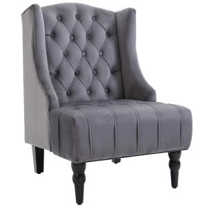 Pojedynczy fotel z tuftowanymi podnoszonymi nogami aksamitny szary 67 x 70,5 x 97 cm HOMCOM®
