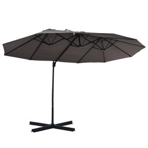Parasol z korbką podwójny parasol parasol ogrodowy ochrona przeciwsłoneczna metal szary