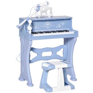 HOMCOM kinderpiano 37 toetsen minipiano piano keyboard met kruk en 22 demosongs om te spelen van ABS muziekinstrument MP3 USB incl. Leeftijd 3-6 jaar blauw 48 x 39 x 69 cm
