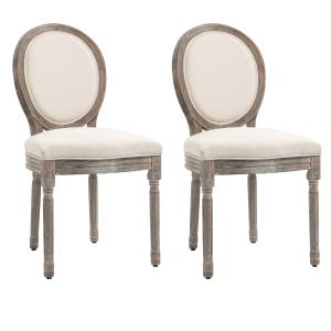 HOMCOM Rubber Wood Twin-Pair Linen Upholstered French Aesthetic Dining Chairs