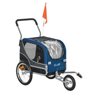 PawHut 2-in-1 hondenkar hondenfietskar hondendrager hondenfietskar Oxford-stof ademend metaal Oxford-stof blauw + grijs 122 x 58 x 74 cm
