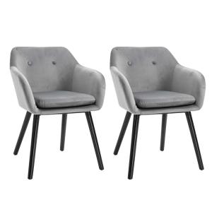 HOMCOM Velvet Tufted Set Of 2 Kitchen Dining Armchairs Grey