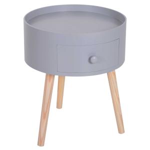 HOMCOM Stolik pomocniczy Stolik do sofy Stolik do kanapy z szufladą do salonu drewno szary Ø 38 x wys. 45 cm
