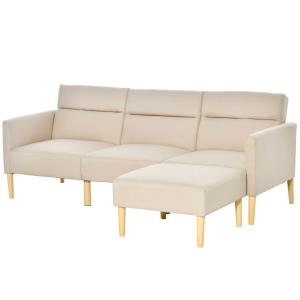 HOMCOM Schlafsofa Klappsofa einstellbare Rückenlehne Sackleinen Schaumstoff Holz Beige