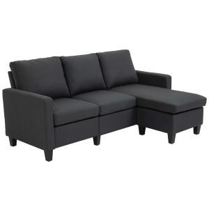 HOMCOM® Sofa narożna L kształt sofa narożna zestaw z szezlongiem lniany szary