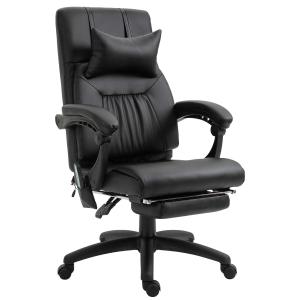 Vinsetto massagestoel directiestoel met warmtefunctie Massagefunctie 7 massagepunten, in hoogte verstelbare draaistoel met voetensteun, hoofdsteun, modern schuim PVC zwart 68 x 79 x 104-112 cm