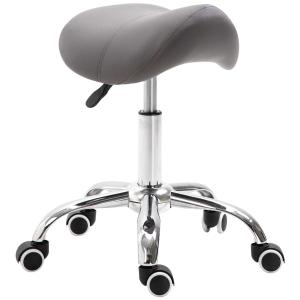 HOMCOM Faux Leather Height Adjustable Cosmetic Saddle Stool Grey