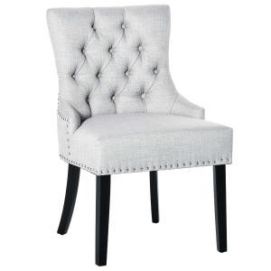 HOMCOM® Krzesło Do Jadalni Kuchni Tapicerowane Nogi Z Drewna Kauczukowego Fotel Len Szary 61 X 56 X 92 Cm