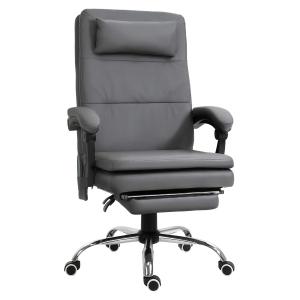 Vinsetto massagestoel directiestoel met massagefunctie 7 vibratiemassagepunten, in hoogte verstelbare draaistoel, bureaustoel met voetensteun, hoofdsteun, gegalvaniseerd PVC-schuim, grijs 67 x 70 x 112-120 cm