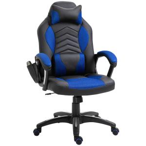 HOMCOM® FOTEL BIUROWY GAMINGOWY ERGONOMICZNY Z MASAŻEM niebieski