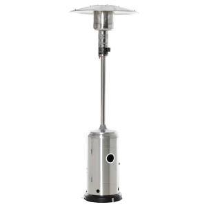 Outsunny warmtestraler terrasverwarmer met kantelbeveiliging automatische veiligheidsuitschakeling terrasverwarmer met wielen oprolbaar gas 13,5kW RVS zilver Ø81,5 x 225 cm