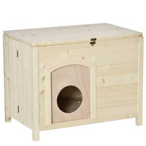 PawHut opvouwbaar dierenhok binnen kattenbak hek hondenhok natuurlijk massief hout 78 x 51 x 62 cm
