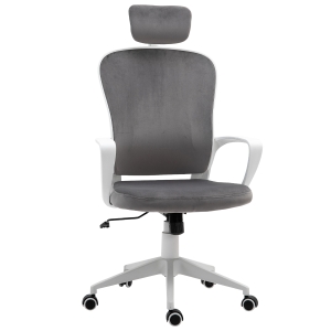 Krzesło biurowe Vinsetto z funkcja przechylania ergonomiczne krzesło obrotowe z podłokietnikami i zagłówkiem regulowana wysokość aksamitny poliester jasnoszary 63 x 64 x 118-128 cm