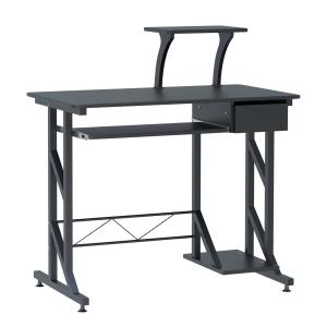 HOMCOM computertafel werktafel met planken en lades bureau bureautafel ruimtebesparend stabiel metaal MDF zwart 90 x 50 x 95 cm