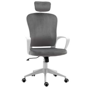 Vinsetto bureaustoel met kantelfunctie ergonomische draaistoel met armleuningen, hoofdsteun in hoogte verstelbaar, fluweelzacht polyester lichtgrijs 63 x 64 x 118-128 cm