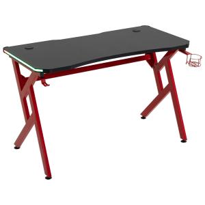 HOMCOM Gamingtafel RGB verlichting bureau R-vormig 4 verstelbare voetsteunen computertafel werktafel spaanplaat metaal zwart + rood 120 x 60 x 74,5 cm