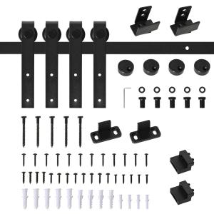 HOMCOM schuifdeursysteem looprail schuifdeurbeslag voor dubbele houten deuren accessoires koolstofstaal zwart 183 x 0,6 x 18 cm