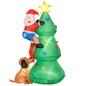 HOMCOM Opblaasbare kerstboom kerstman hond