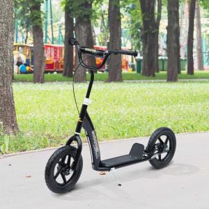 HOMCOM Patinete para Niños de +5 Años Scooter de 2 Ruedas Grandes de 12 Pulgadas con Freno y Manillar Ajustable en Altura Carga Máx. 100 kg 120x52x80-88 cm Negro