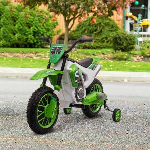 HOMCOM Moto Eléctrica para Niños de +3 Años 12V Moto de Juguete Infantil con 2 Ruedas de Equilibrio Velocidad Máx. 8 km/h Arranque Suave 106,5x51,5x68 cm Verde