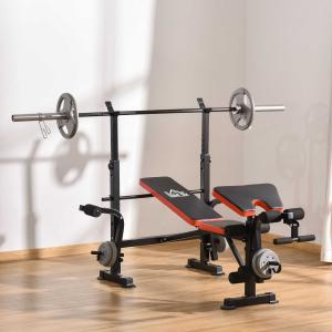 HOMCOM Banco de Pesas Multifuncional Banco de Musculación con Respaldo Ajustable Soporte de Barras para Fitness Entrenamiento Completo 105x150x112 cm Negro