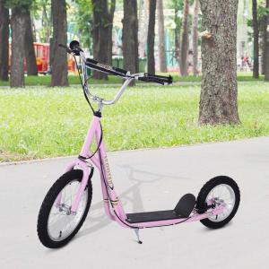HOMCOM Patinete para Niños Mayores de 5 Años Scooter de 2 Ruedas Grandes con Doble Freno y Manillar Ajustable en Altura para Adolescentes Adultos 125x58x92-100 cm Rosa