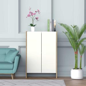 HOMCOM Armario de Almacenaje de 2 Puertas Mueble Auxiliar de Baño Multiusos con 2 Estantes para Cocina Salón Dormitorio 60x25x90 cm Acabado en Blanco Brillo