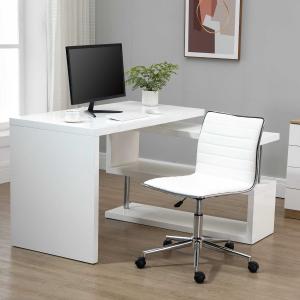 Vinsetto Silla de Oficina Ergonómica Silla Escritorio Giratoria con Altura Ajustable Respaldo Tapizado en Piel Sintética Carga 120 kg 47x57x76,5-86,5 cm Blanco