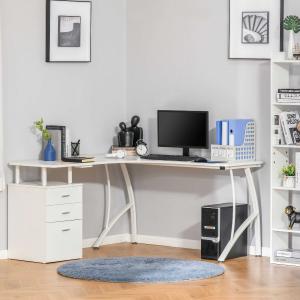 HOMCOM Escritorio Esquinero para Ordenador Escritorio en Forma de L con 3 Cajones Mesa Moderna para Oficina Estudio 143,5x143,5x76 cm Blanco