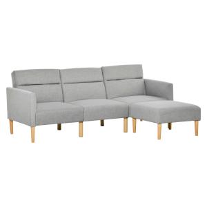 HOMCOM Sofá Cama con Chaise Longue de 3 Plazas Sofá Convertible con Reposapiés Movible Respaldo Ajustable y Reposabrazos 207x81x80 cm Gris Claro