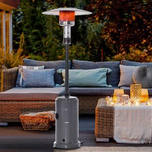 Outsunny Estufa de Gas para Exterior 12,5KW Tipo Sombrilla Calefactor para Patio con Apagado Automático Ruedas y Cubierta Ø81,5x225 cm Gris Carbón