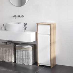 kleankin Armario Bajo para Baño Mueble Auxiliar de Madera con Cajón y Armario con 2 Estantes para Salón Dormitorio Cocina 32,6x30x90 cm Color Natural y Blanco