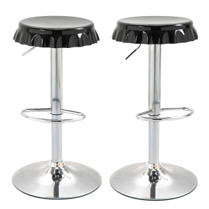 HOMCOM set van 2 barkrukken draaistoelen barstoelen in hoogte verstelbaar armloze barkruk 360° draaibaar ABS-kunststof, zwart staal