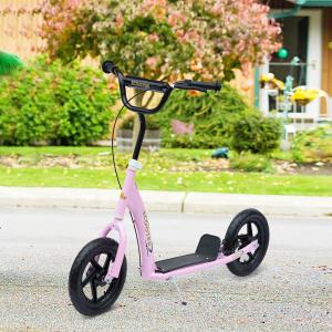 HOMCOM Patinete para Niños de +5 Años Scooter de 2 Ruedas Grandes de 12 Pulgadas con Freno y Manillar Ajustable en Altura Carga Máx. 100 kg 120x52x80-88 cm Rosa