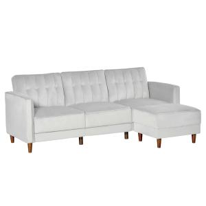HOMCOM Sofá Cama con Chaise Longue de 3 Plazas Convertible con Reposapiés Movible Respaldo Ajustable y Reposabrazos Tacto Aterciopelado 218x85x86 cm Gris Claro