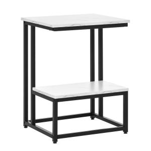 HOMCOM Mesa Auxiliar de 2 Niveles Mesa Lateral de Sofá en Forma de C con Superficie Imitación Mármol y Estructura de Acero para Salón 45x40x61,5 cm Blanco y Negro