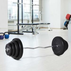 HOMCOM Juego de Pesas 70 kg con Barra Curvada de Acero y 8 Discos para Entrenamiento Culturismo en Gimnasio Casa 140x38,5x38,5 cm Negro