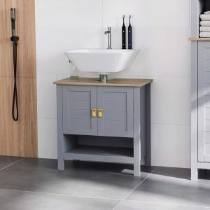 kleankin Armario para Debajo de Lavabo Compacto con 2 Puertas y Estante Interior Ajustable Mueble Auxiliar de Almacenamiento para Baño 60x30x60 cm Gris