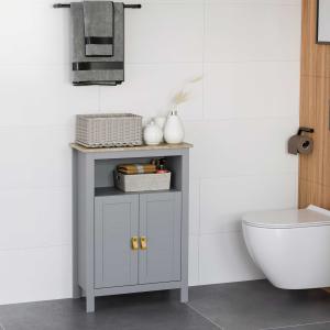kleankin Armario de Baño para Almacenamiento Armario de Suelo con 2 Puertas y Estantes Interiores Ajustables para Cocina Dormitorio Salón 59x30x85 cm Gris